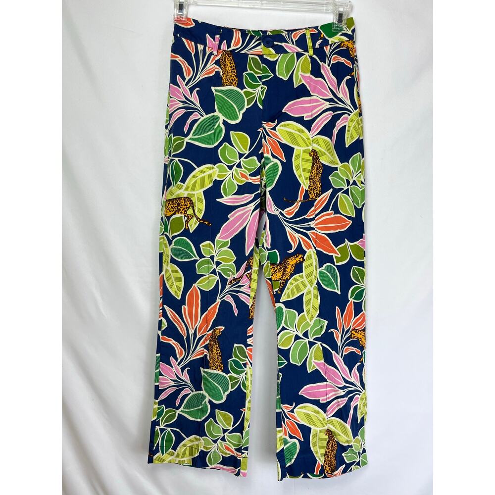 FATE Women Med Green Pink Tropical Lightweight Casual Resort Beach Lounge Pants